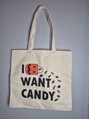 I Want Candy Halloween Canvas Tote Bag - Cream